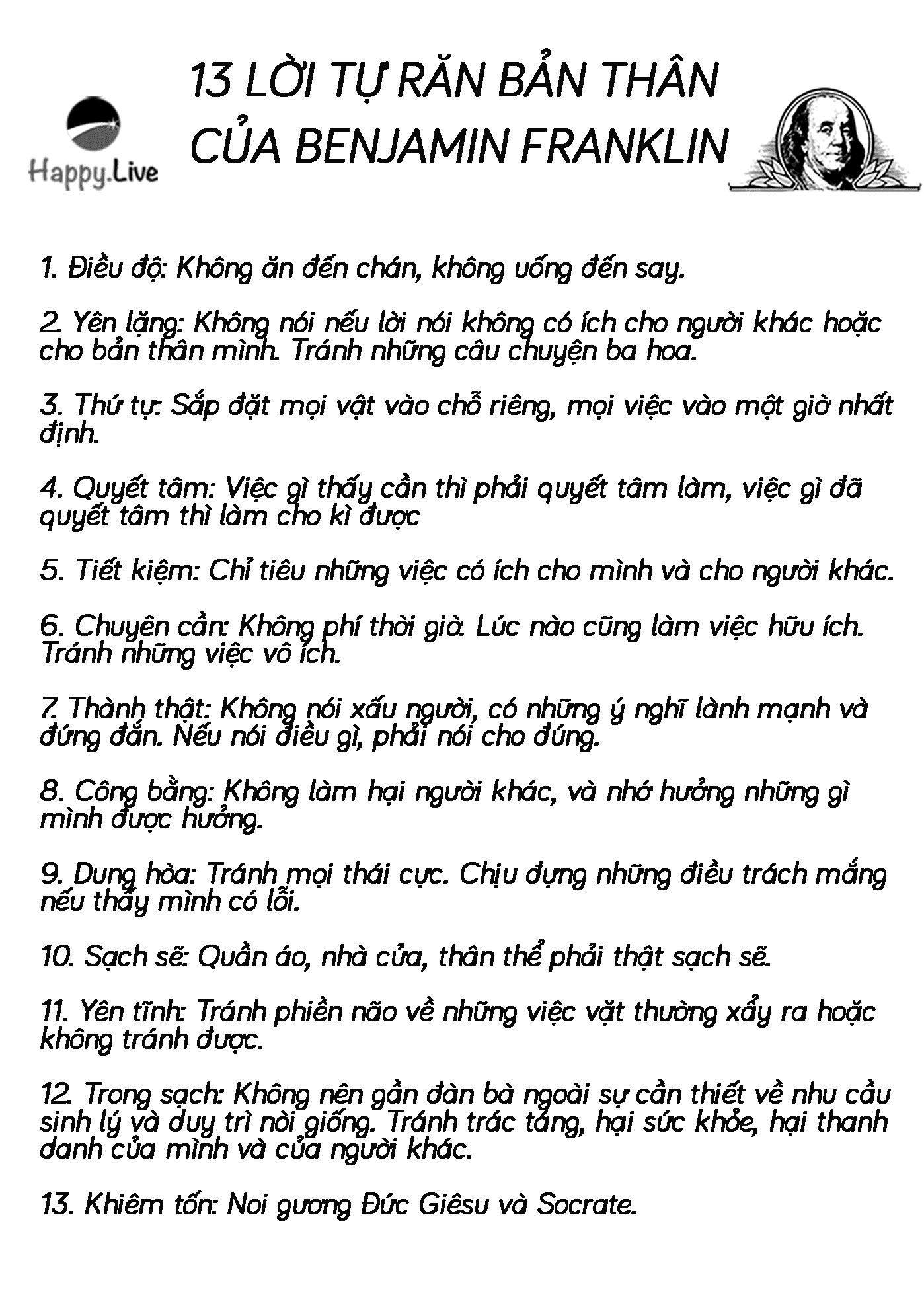 13 Lời tự răn bản thân của Benjamin Franklin