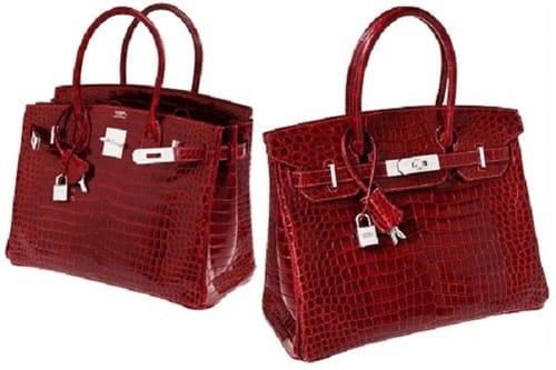 Năm 2011, chiếc túi Hermes Shiny Rouge H Porosus Crocodile bằng da cá sấu màu đỏ đậm được bán đấu giá tại Mỹ và được một người mua giấu tên ra giá 1,9 triệu USD 