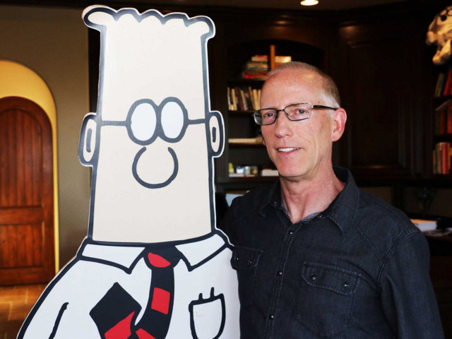 Scott Adams và nhân vật chính trong bộ truyện châm biếm Dilbert của mình