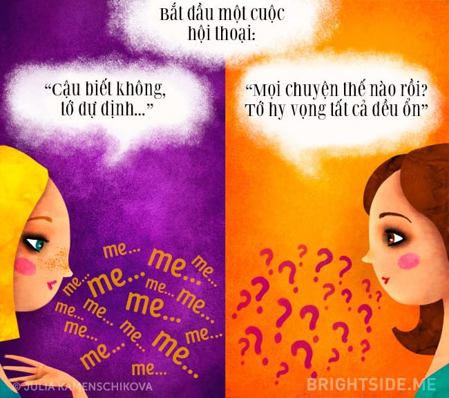 Khi trò chuyện, người tiêu cực thường chỉ nói những điều về họ, còn người tích cực luôn quan tâm suy nghĩ của những người xung quanh.