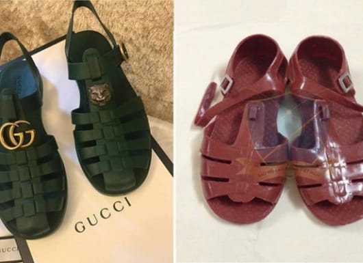 Hình ảnh thực tế từ mẫu sandal cao cấp đặt cạnh mẫu dép nhựa của Việt Nam