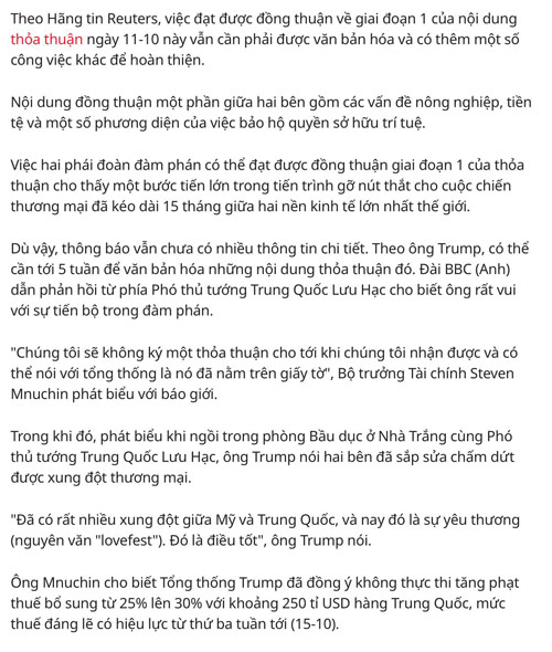 Điểm tin tài chính đầu tuần 14/10/2019