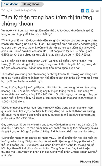 Điểm tin tài chính ngày 26/11/2019