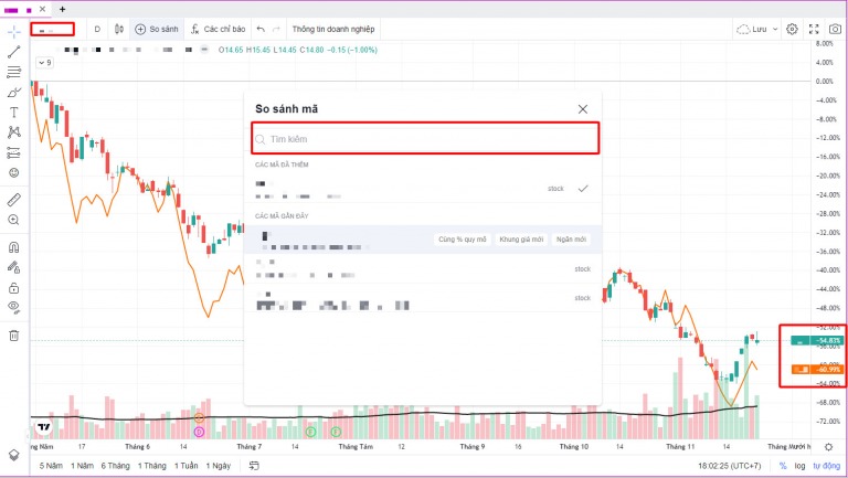 Tính năng so sánh các mã cổ phiếu trong Kungfu Stocks Pro