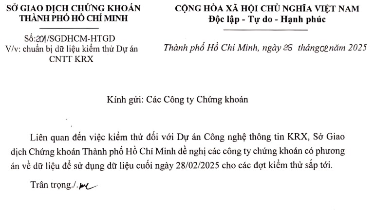 HoSE đề nghị các công ty chứng khoán chuẩn bị dữ liệu kiểm thử dự án công nghệ thông tin KRX.